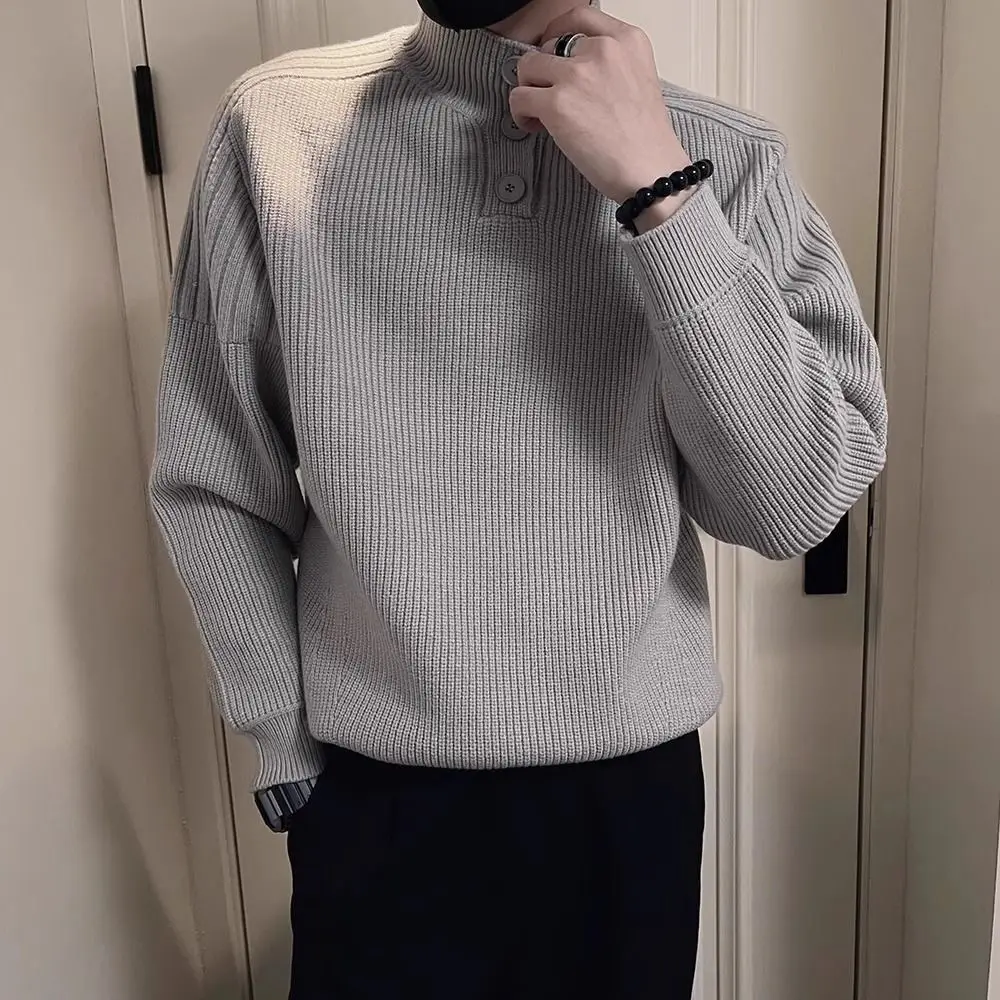 

Мужской свитер с высоким воротником на пуговицах, новая осенне-зимняя модная коллекция, стильный повседневный вязаный свитер от трендового бренда