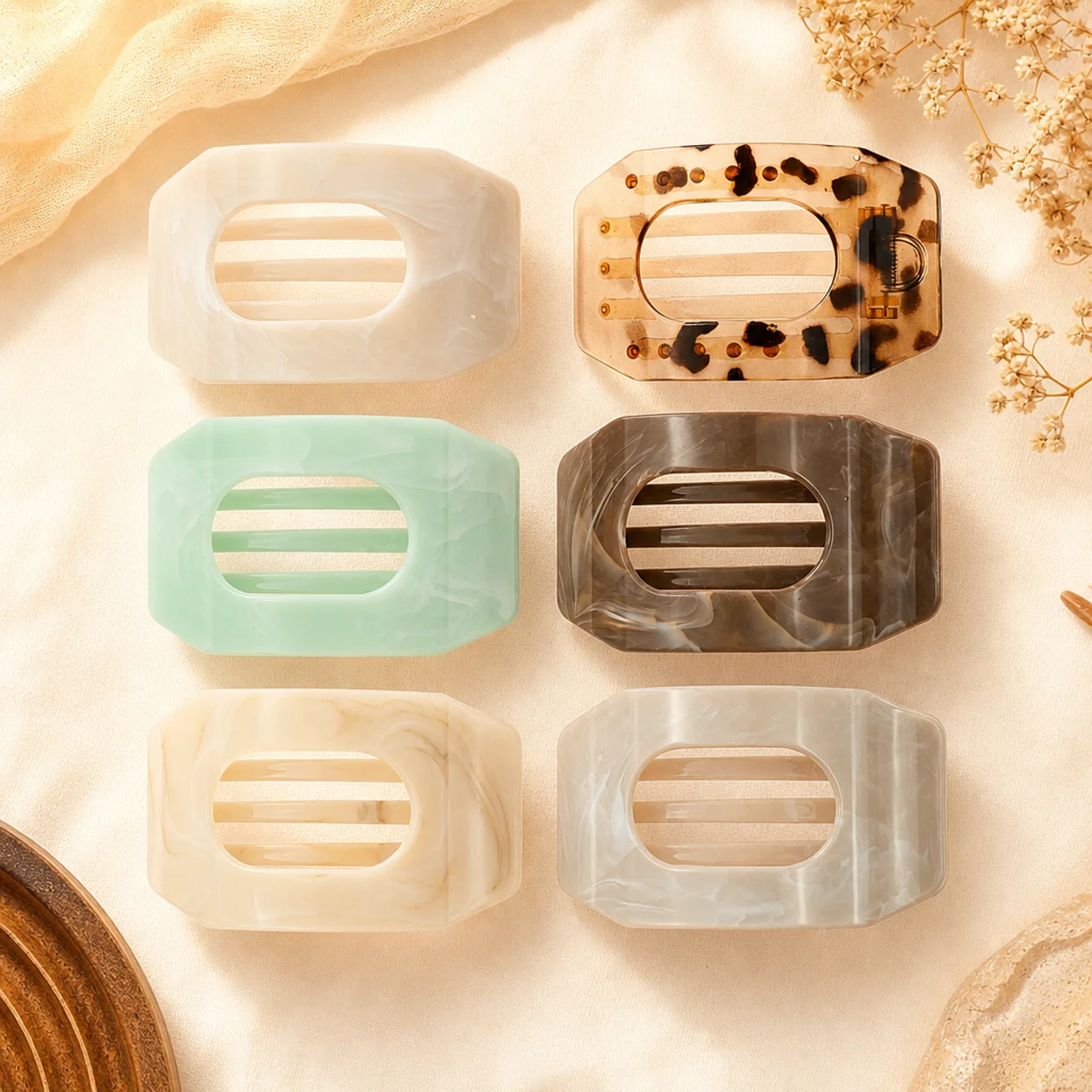 1pc Marble Acetate Hair Claw Hollow Rectangle Geometric Shark Clip Women Minimalist Hair Accessories