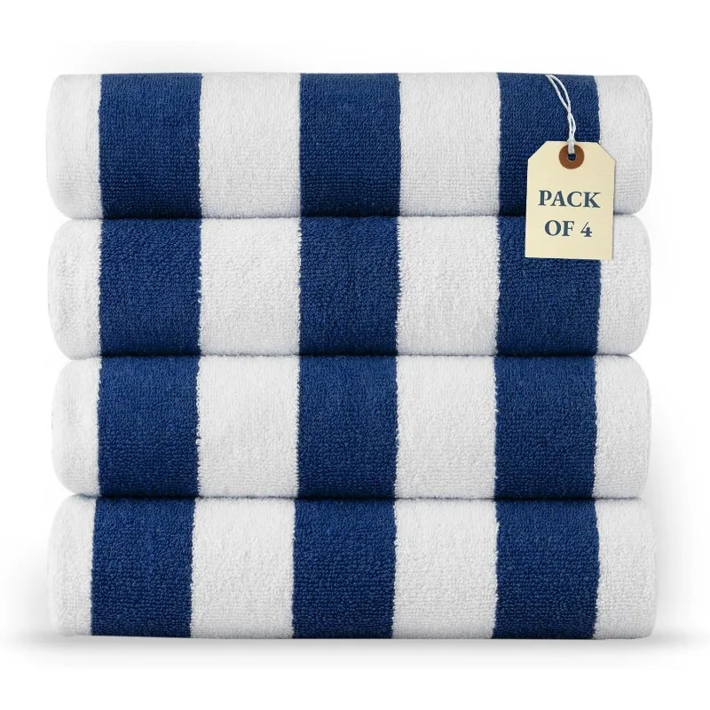

LINEN Beach Towel 4 Pack - Beach Towels Oversized, Cabana Stripe Quick Dry Pool Towels, Beach Essentials For Women, Soft &