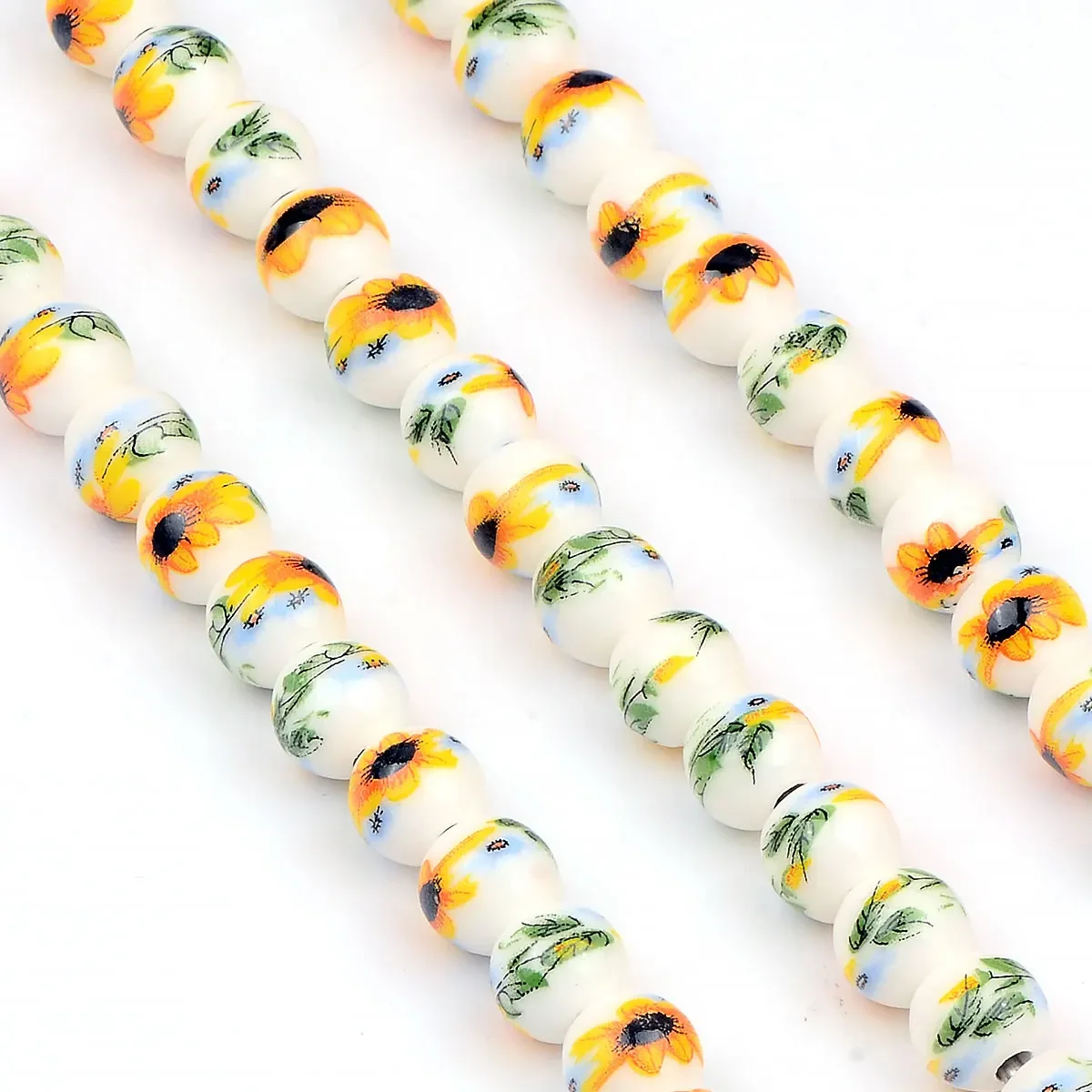 20pcs 0.8cm Sunflower Patterns Decal Round Ceramic Beads For Jewelry Making DIY Handmade Necklace Bracelet Accessories