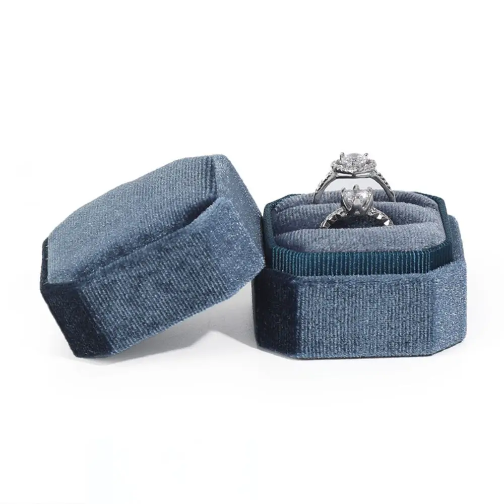 

Durable Octagon Square Wedding Velvet Jewelry Box Ring Display Box Double Ring Storage Box With Detachable Lid