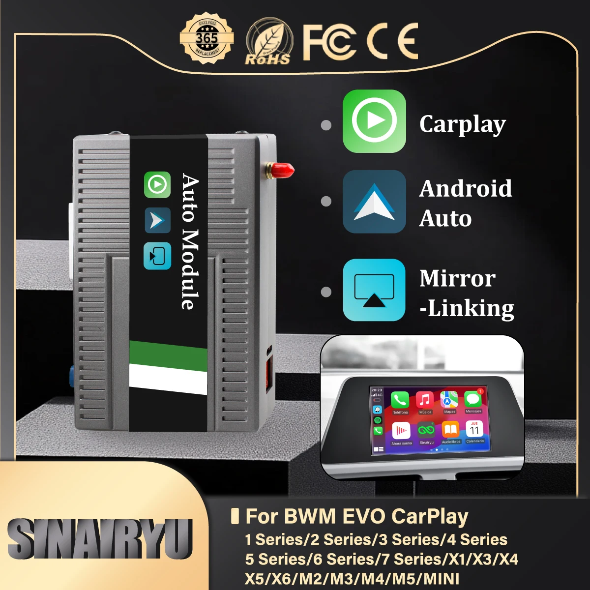 Sinairyu Wireless CarPlay for BMW NBT EVO 1 2 3 4 5 6 7 Series X1 X3 X4 X5 X6 MINI F56 F15 F16 F25 F26 F48 F10 F22 F20 F30 F32