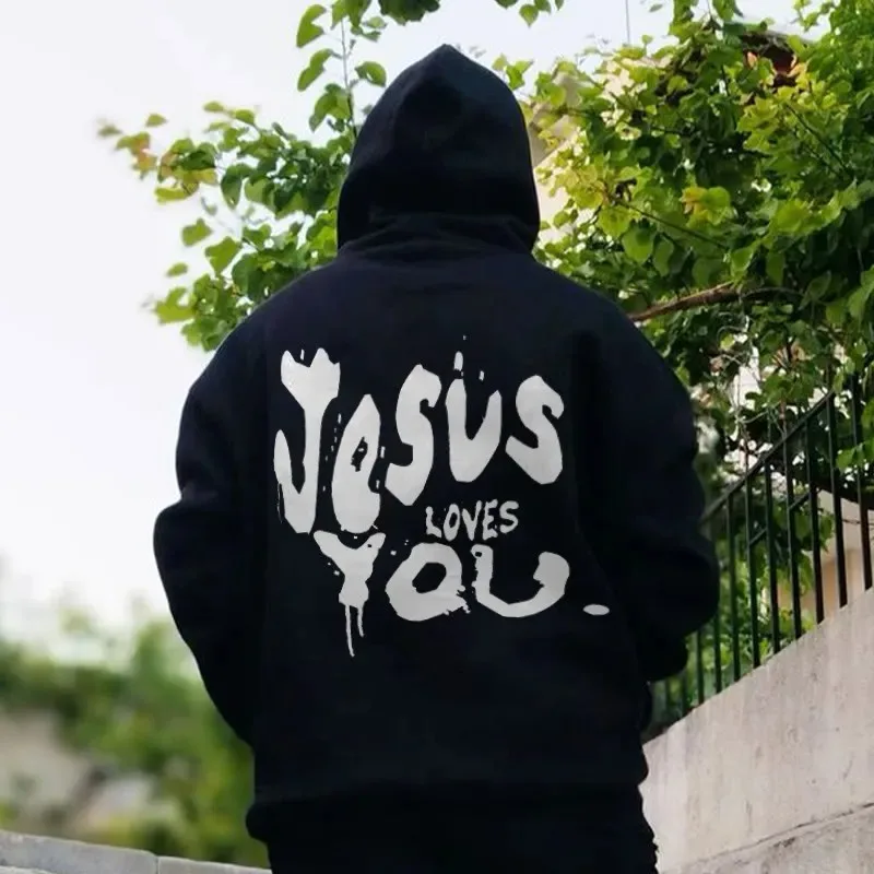 

2025 Autumn and Winter 100% Cotton Jesus Loves You Print Hoodie High-end Luxury Is for Both Men and Women Top Y2k