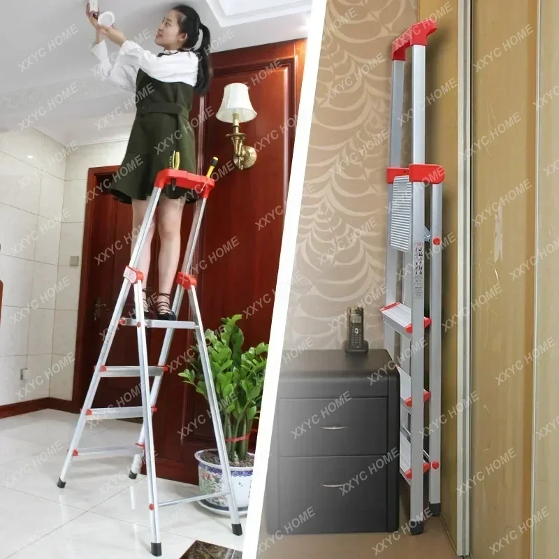 QQAluminum Alloy Lightweight Household Folding Ladder Thickened Multi-function Widened High Handrail