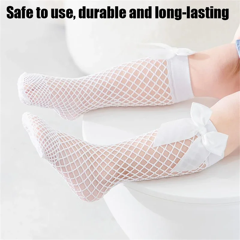 Lace Hollow Out Bow Socks Sweet Adorable Lovely Mesh Fishnet Girls Mid-Calf Long Socks Summer Kids Girls Hosiery Stockings