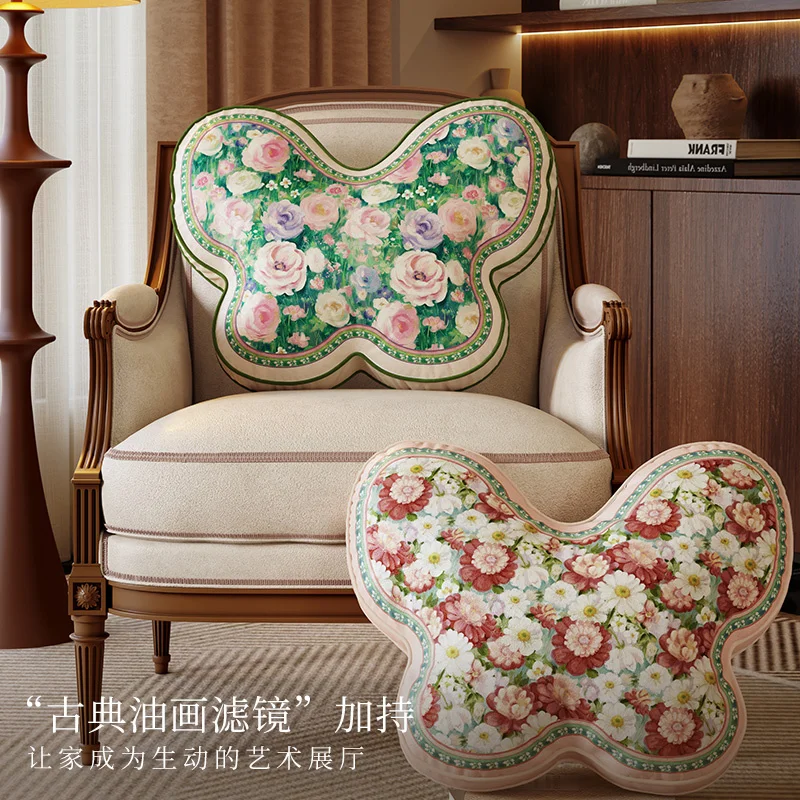 Butterfly Shaped Throw Pillow Soft Stuffed Pillocase Plush Velvet Decorative for CouchLiving Room Bed Floral Print Removable