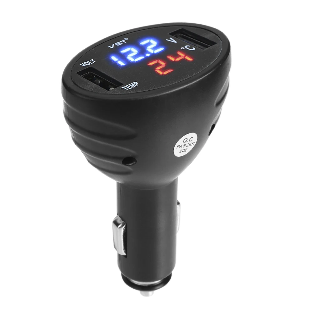 

3 in1 Car Cigarette 12V Dual USB Charger LED Thermometer Voltmeter