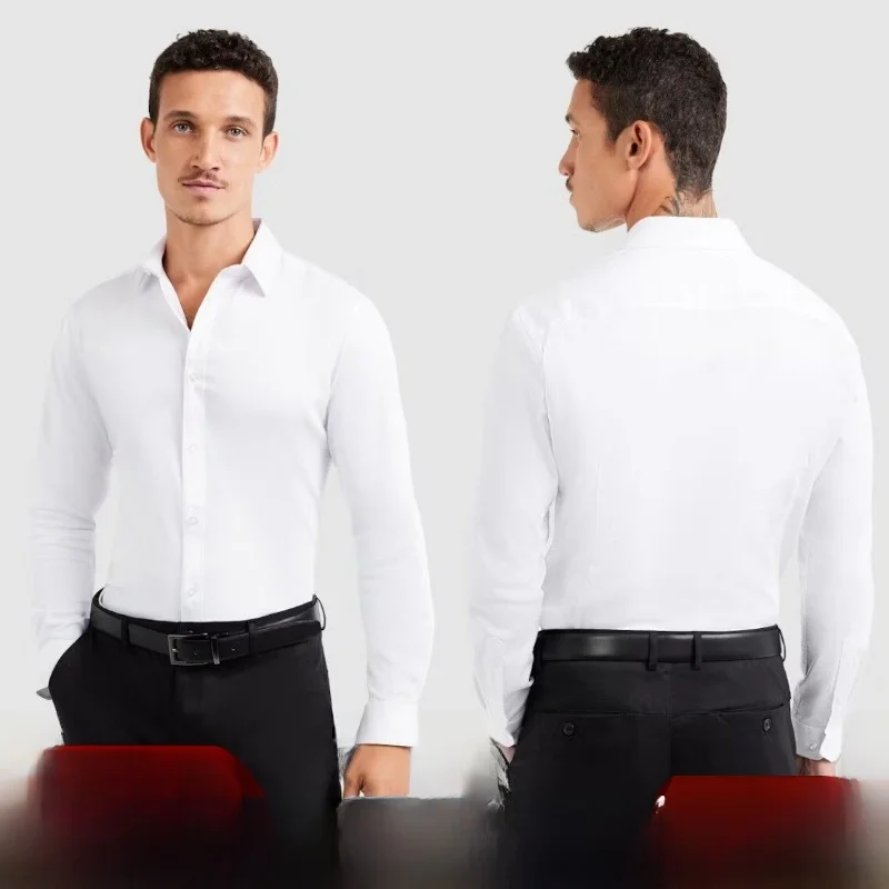 

High-End Men's Cotton Elastic Breathable Casual Long Sve Busin irt Comfortable Fit Stand Sle Non-Iron Treaent