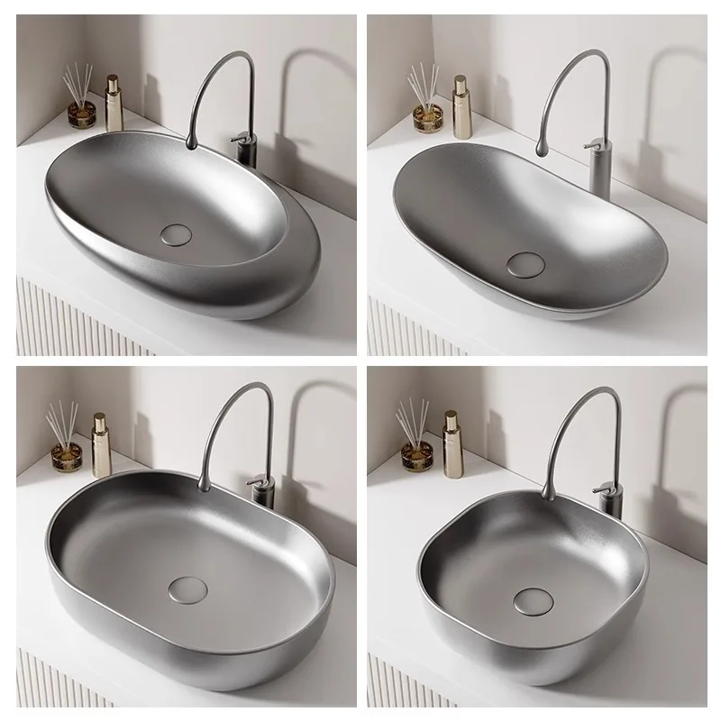 

Metal gun gray countertop basin, creative design washbasin,2024 New Style ceramic art basin, hotel household washbasin GN839JB