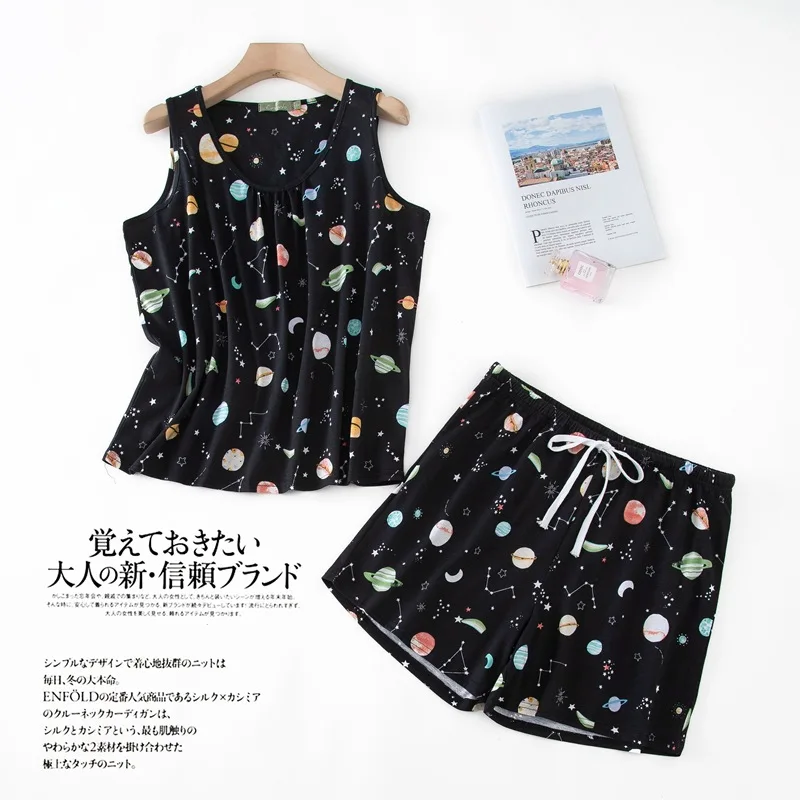 Fdfklak Cartoon Cute Pajamas Women's Summer Vest Shirt Shorts Set Cotton Casual Home Clothes New Pyjama Pour Femme Night Suit image 5