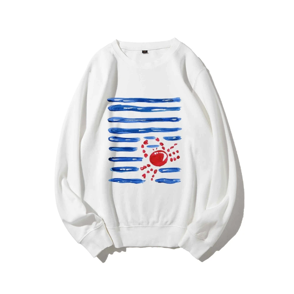 Casual sweatshirt met ronde hals Grafische hoodie Krabstrepen Hoodie 100% katoen Hoge kwaliteit Oversize kleurrijke printkunst Y2K Trend