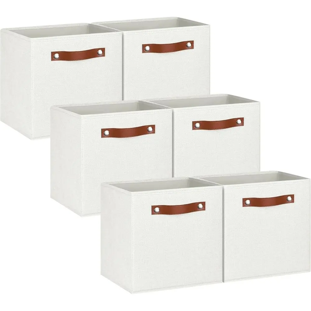 

13x13 Storage Cubes - 6 Pack - Linen Fabric 13 Inch Cube Storage Bins for Bedroom, Living Room, Clothes and Toys; Foldable, Dual