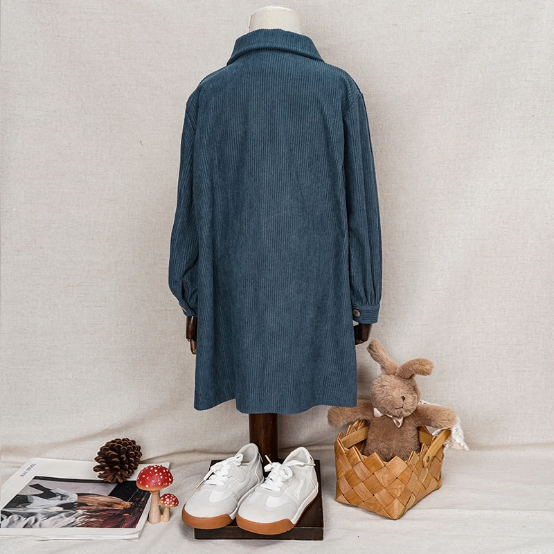 Lässiges Cordkleid für Mädchen 2026 Retro Herbst Neu Kinderkleid mit Revers Knöpfen Langarm mit Taschen Winterkleidung – Detail 18