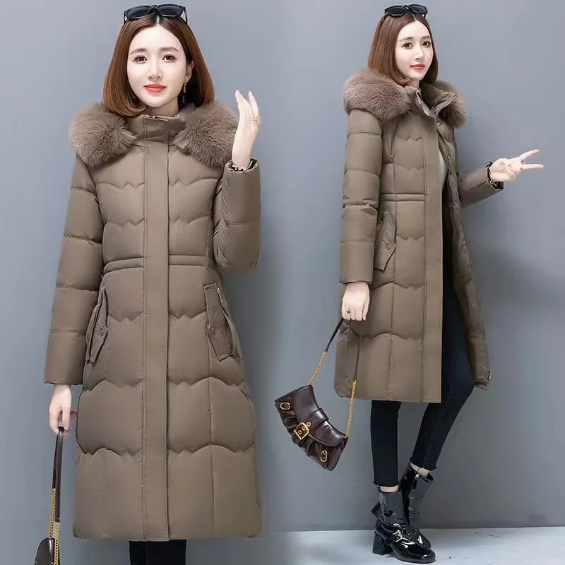 Winter Parka Women Puffer Jacket 2023 Thickened Slim Cotton-padded Jacket Warm Fur Collar Hooded Long Sleeve Coat Outerwear