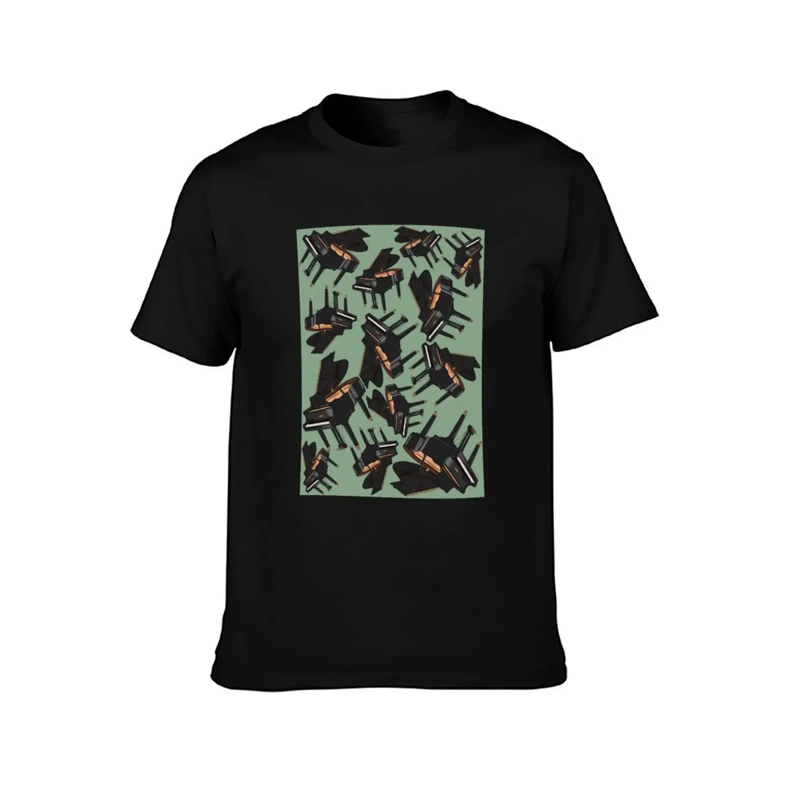 Piano Musical Instrument Pattern Green T-Shirt Plus Size Lightweight Top T-Shirt