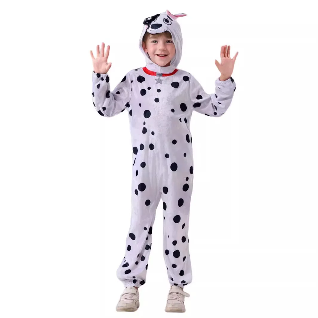 Halloween Children Cute Dog One-Piece Pajamas Cosplay Costume Hooded Holiday Party Jumpsuit Set Stage Long Sleeve Clothes