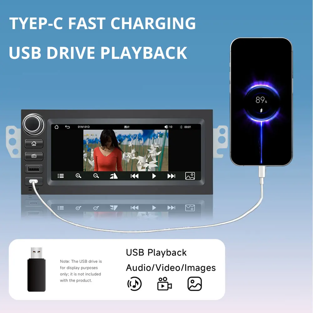 6.86'' 1Din Car Radio For Chevrolet GMC 1995-2002 Camaro Lumina1 Wireless CarPlay Android Auto Bluetooth FM AM RDS Radio Typ-C view 6
