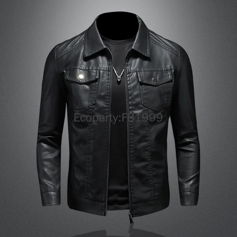 New Men's Fashion Pu Leather Jacket Autumn Winter Black Slim Thick Motorcycle Riding Suit Male Waterproof Work Clothes Coat