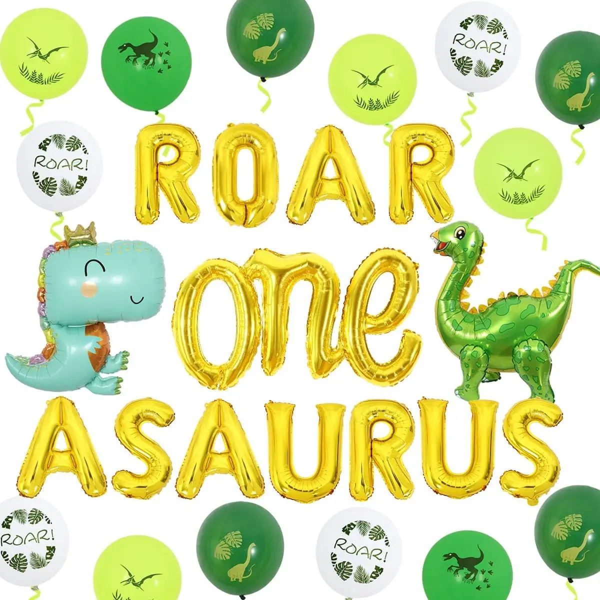 Funmemoir Dinosaur Themed 1st Birthday Party Decorations for Boys Roar One Asaurus Balloons Banner Dinosaur Foil Balloons Kit