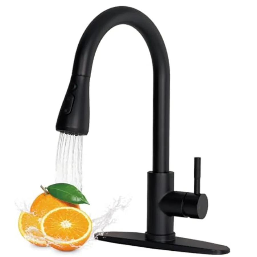 

Black Kitchen Faucet, Matte Black Kitchen Faucets with Pull Down Sprayer for 1or 3 Hole, High Arc Single Handle Commercial Stai