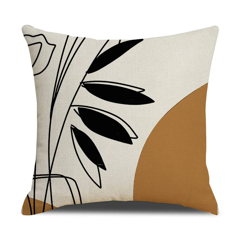 2024 Home Decoration Nordic Style Pillow Cover Modern Simple Linen Flower and Grass Printing Pillow Cover