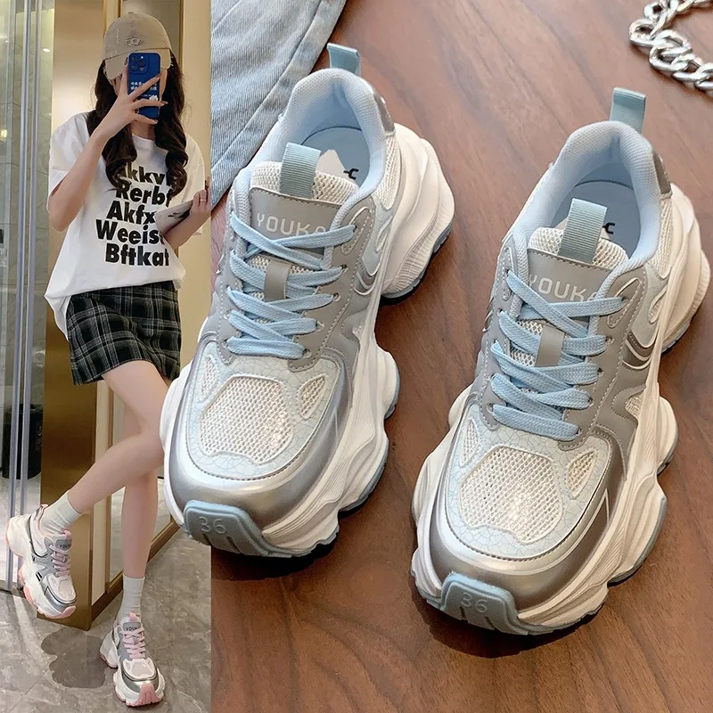 

Thick-soled, High-heeled, Lace-up, Multi-color, Versatile, Comfortable, Anti-slip, Breathable Sports and Casual Women's Shoes