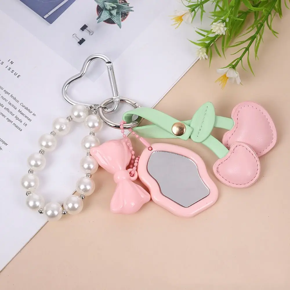 น่ารักพีชหัวใจเชอร์รี่จี้ Key CHAIN เพิร์ลกระจกขนาดเล็กกระเป๋าจี้ PU หนัง Bowknot กุญแจรถกระเป๋าสตางค์