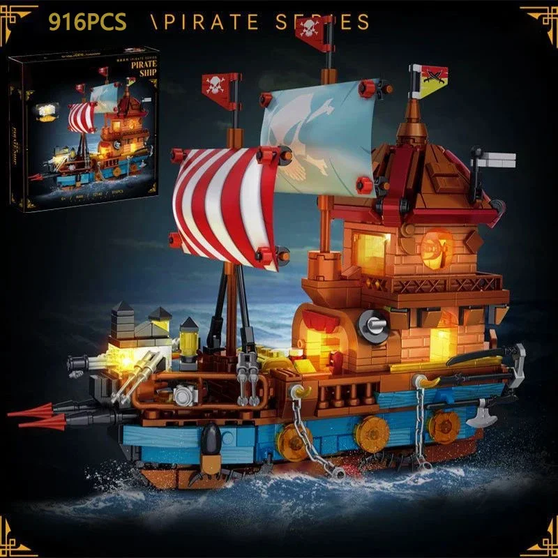 916PCS Medievale Perla Nave Pirata Modello Building Blocks Esperto Creativo Avventura Barca Giocattoli Dei Mattoni Per Il Capretto Regalo Di Compleanno MOC