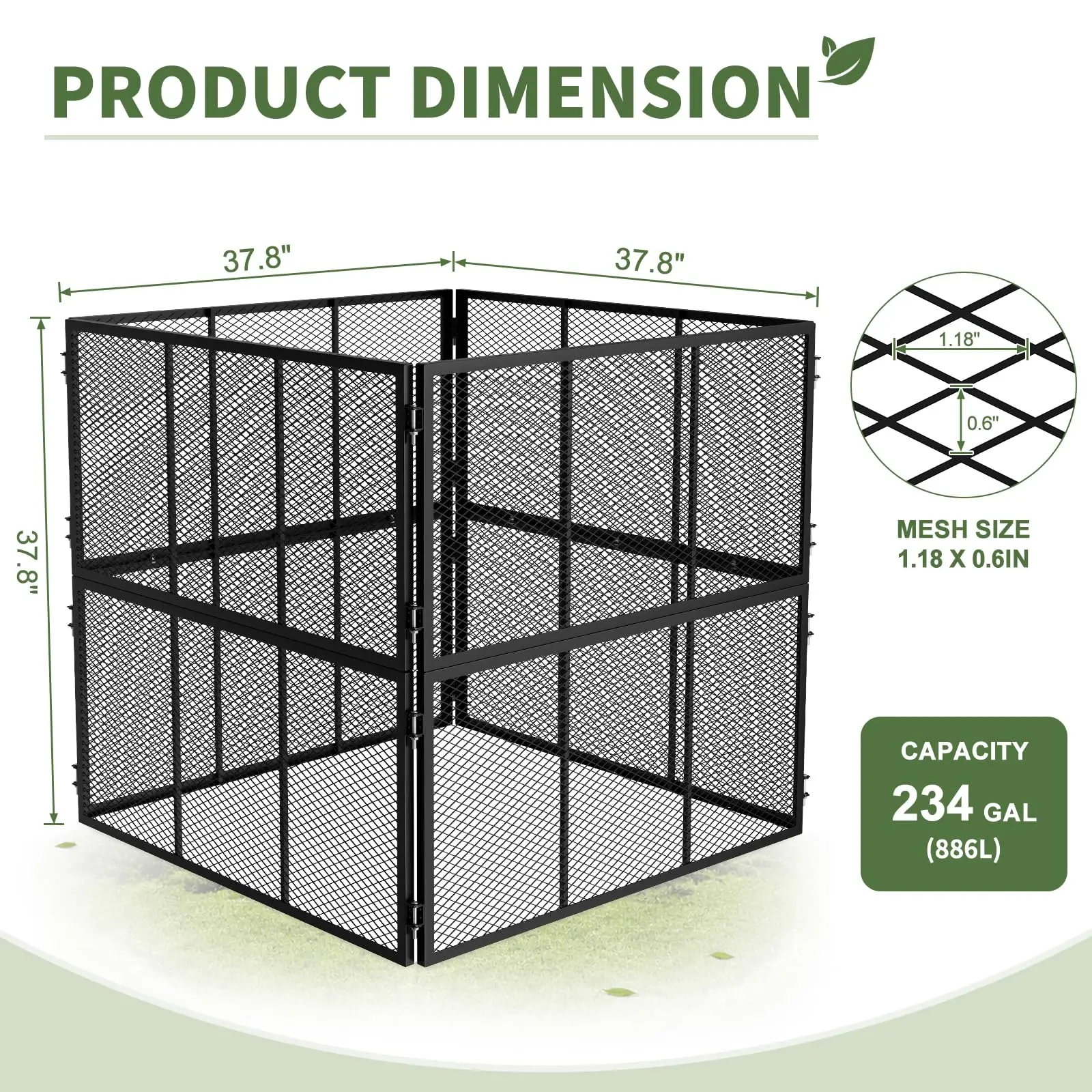 Large Metal Compost Bin Outdoor with Lid, 234 Gallon Black