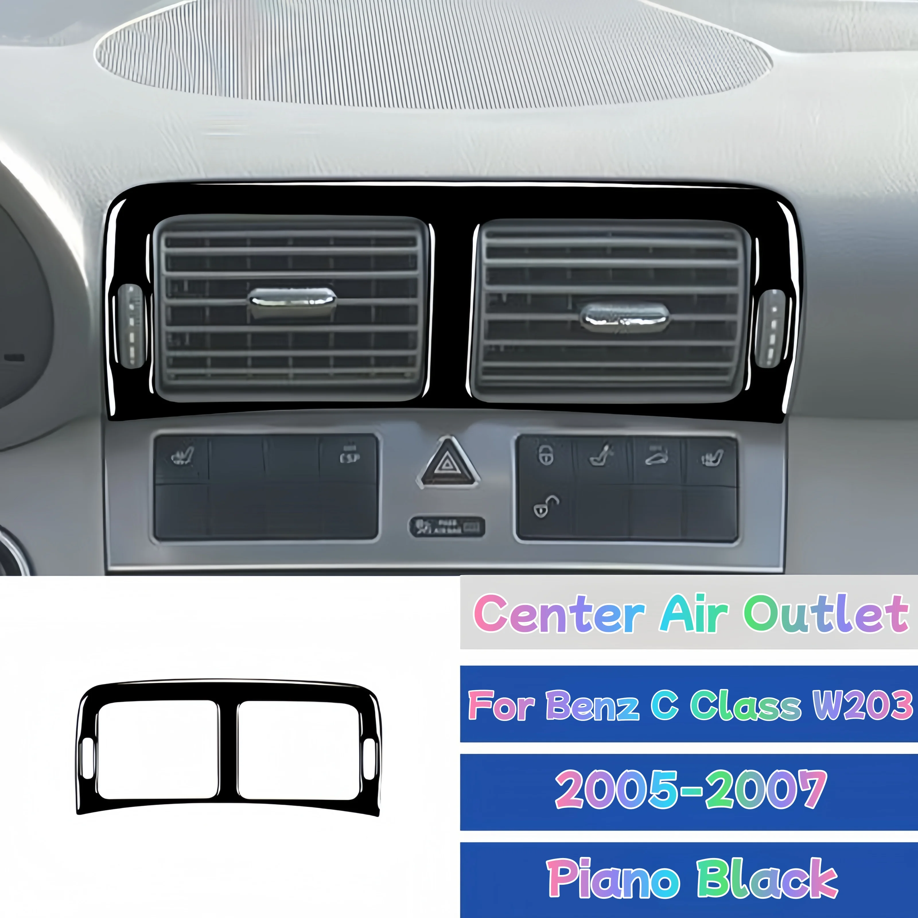 

For Mercedes Benz C-Class W203 2005-2007 Piano Black Car Central Console Air Outlet Frame Cover Trim Sticker Auto Accessoires