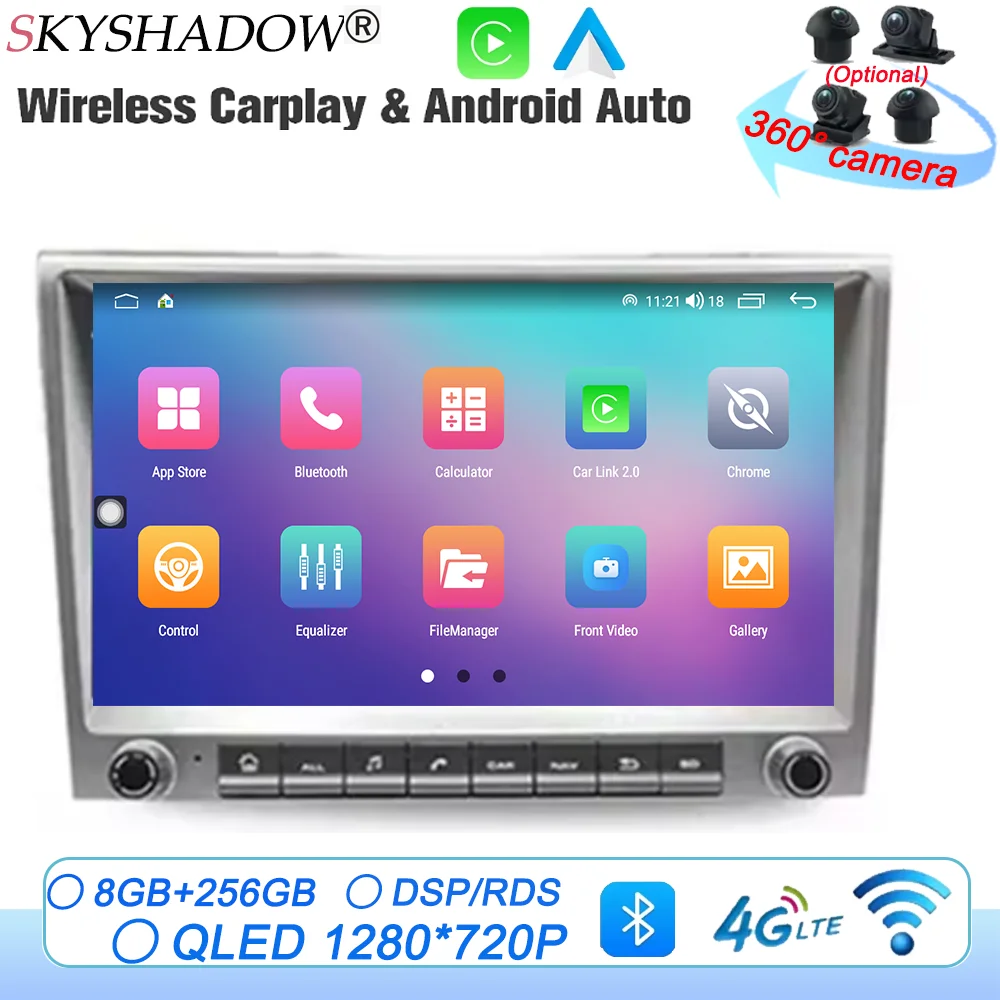 

7862 720P Auto Android 14 12G+256G Car Radio GPS Player BT Carplay Navigation autoradio For Porsche Cayman 911 987 Boxster 997