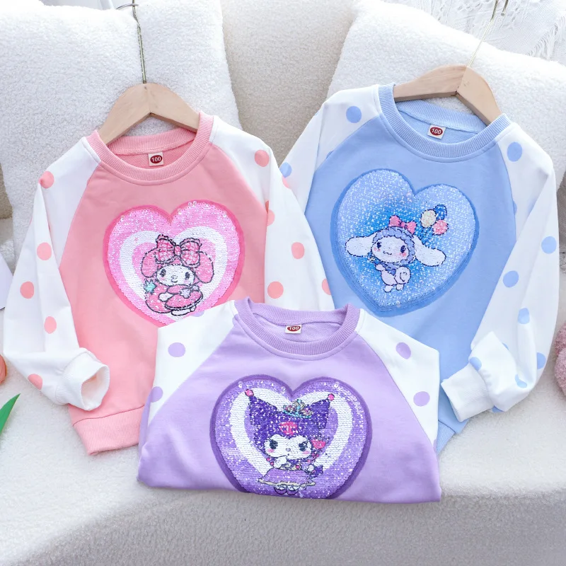 

My Melody Kuromi Girly Heart Hoodie Sanrio Cinnamoroll Anime Kawaii Cute Children Autumn Round Neck Shirt Clothing Gifts Toys