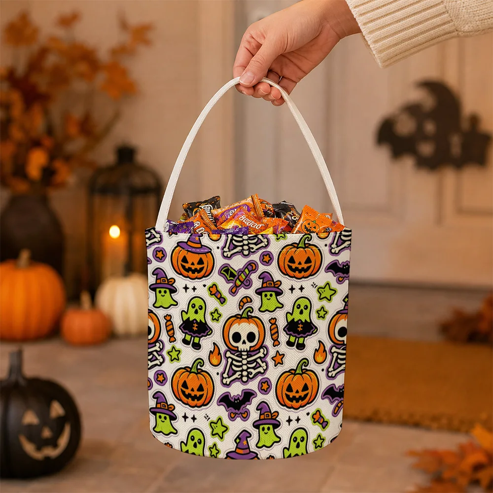 Halloween Characters Pattern Sweet Candy Basket for Halloween Party Goody Candy Treat Bucket Tote Sack Party Tote Party Caddy