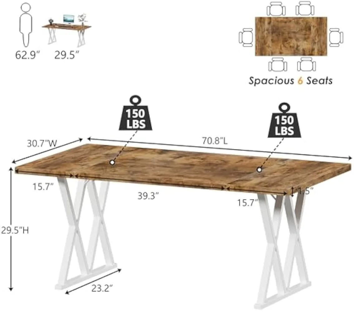 71" Executive Desk, Large Computer Office Desk Workstation, Modern Simple Style Laptop Desk, Dining Room Table