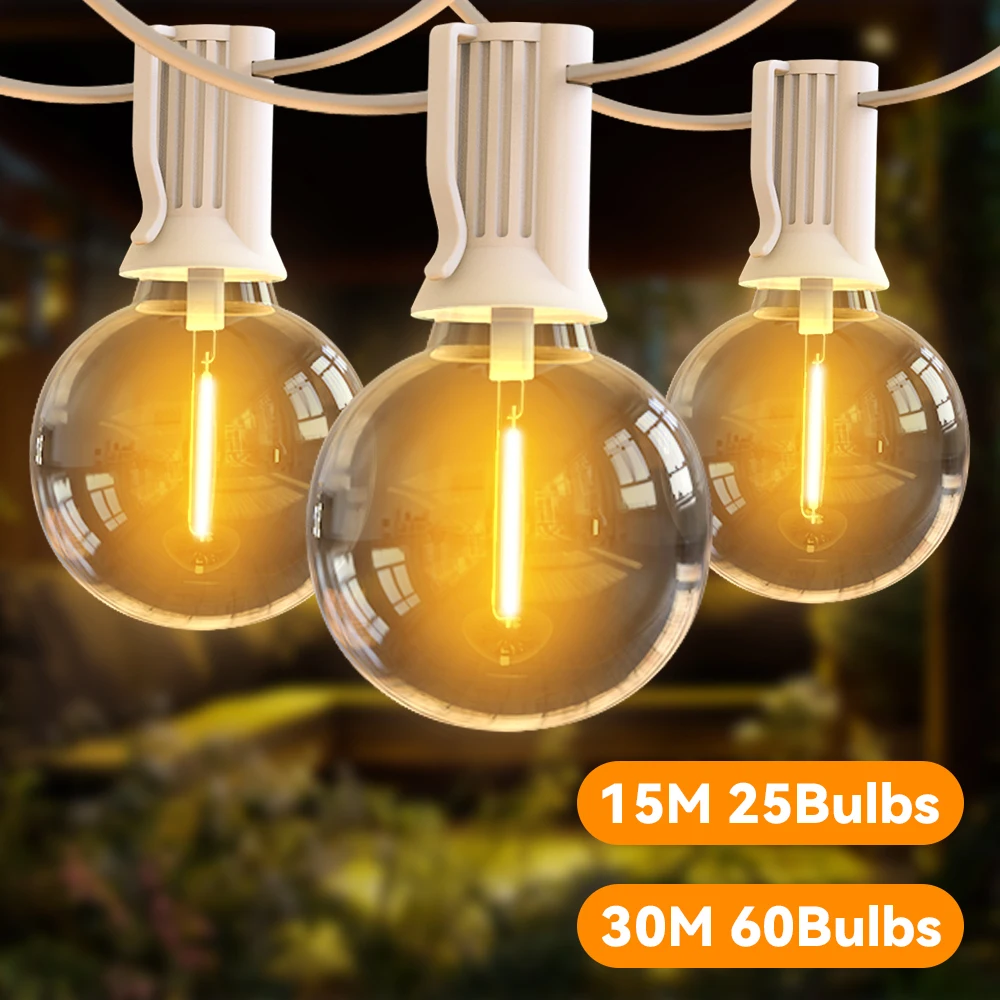 15M 30M Outdoor Light Garland Patio String Light Christmas Garland Street Retro Wedding Backyard Decoration Fairy String Light