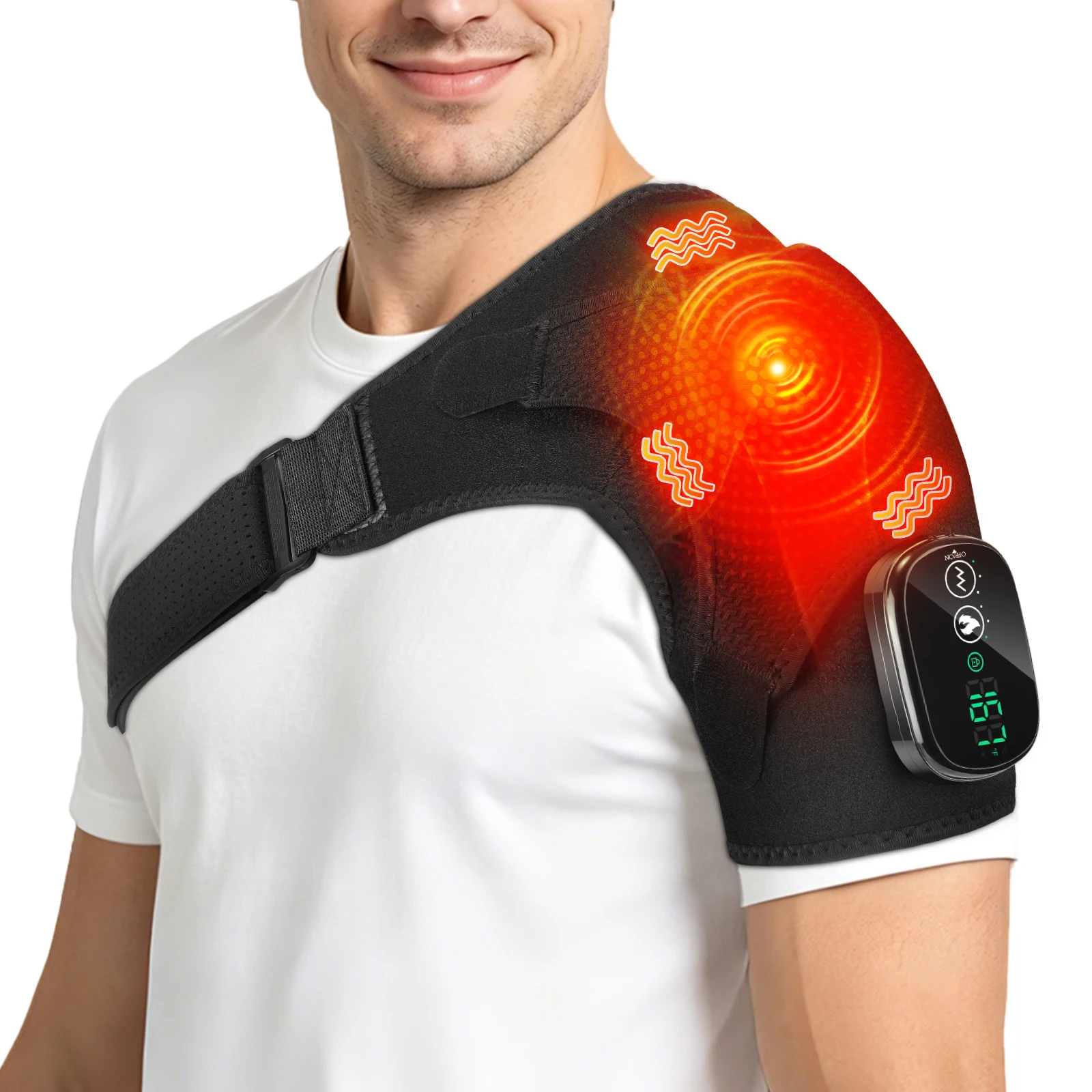 Cordless Shoulder Massager, Heated Neck Wrap 3 Vibration Modes Touch Screen Rechargeable for Office Desk WFH Travel Elderly
