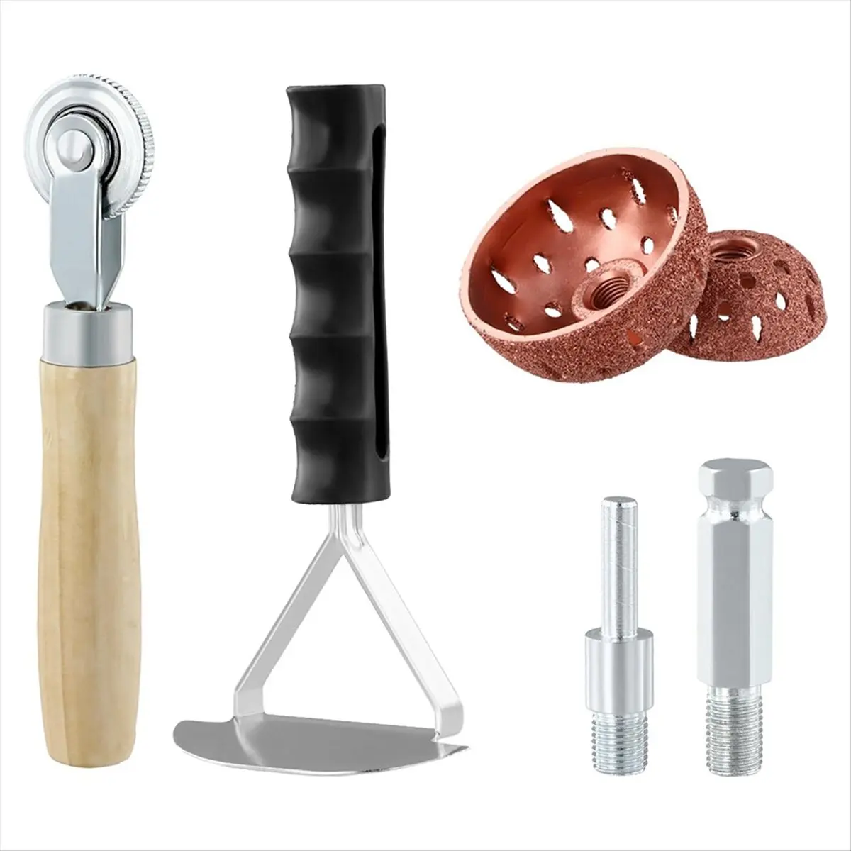 A50U Tire Repair Patch Tools Set, 42mm & 55mm Tungsten Steel Buffing Wheels with Tire Patch Roller, Scraping Cutter
