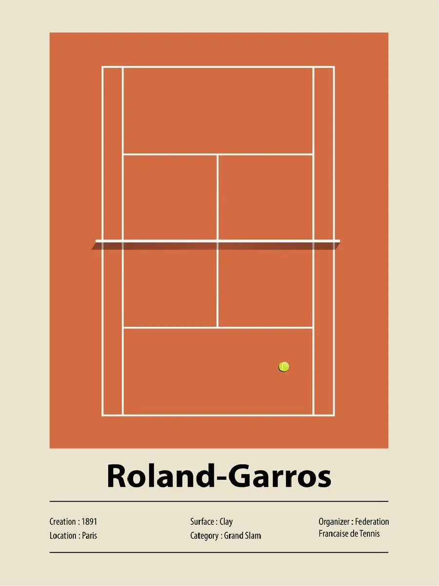 Roland Garros Minimalist Poster  Chic Tennis Themed Interior Design Print for Wall Decor Home Art Collection