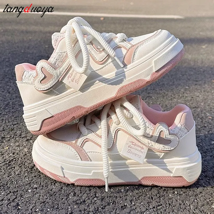 Baskets à plateforme pour femmes, semelle optique ChimSchool, chaussures blanches et roses, baskets lolita assorties, style d\'automne populaire, 2024