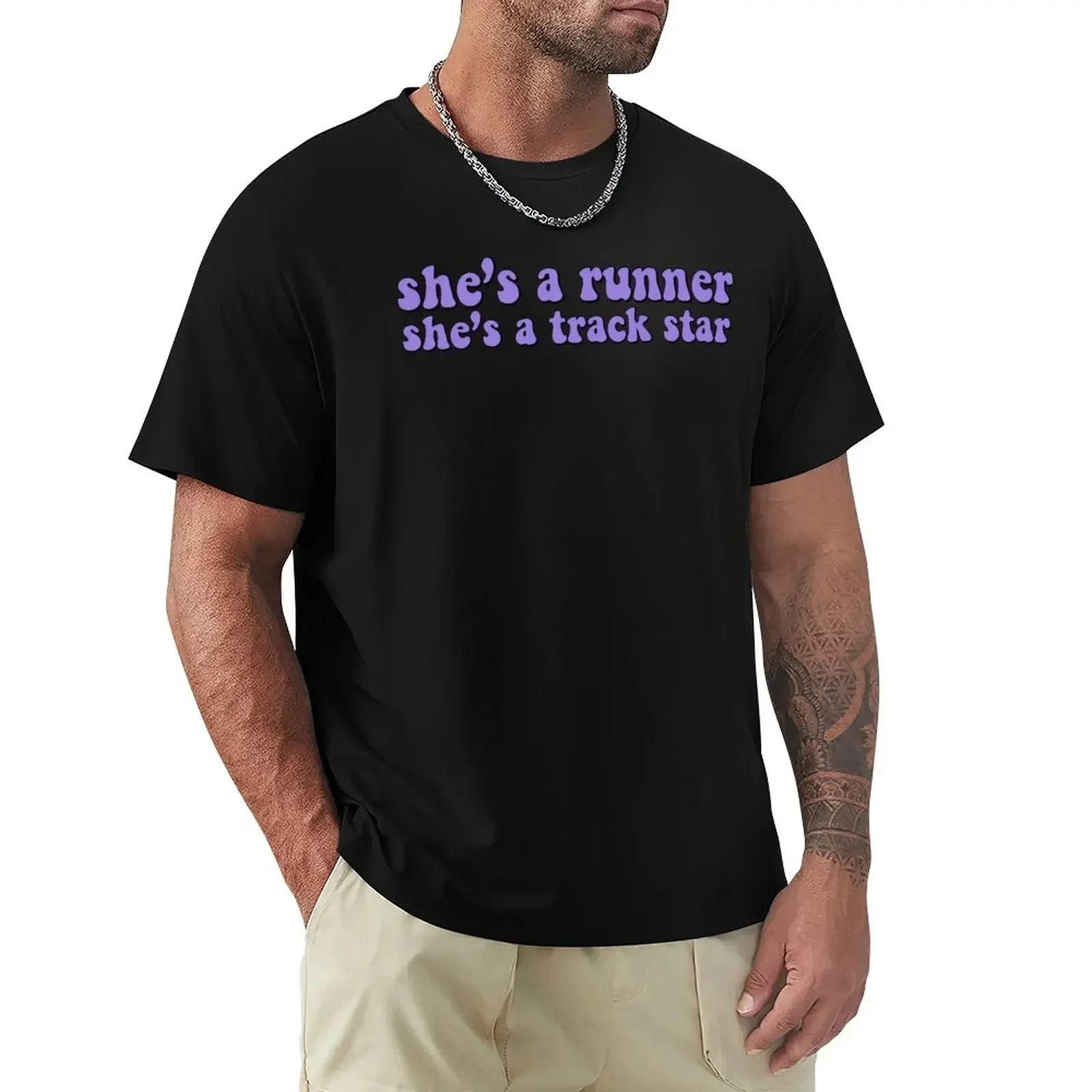 Purple She’s a runner,   trck str T-Shirt tops customizeds hevy weight t shirts for men