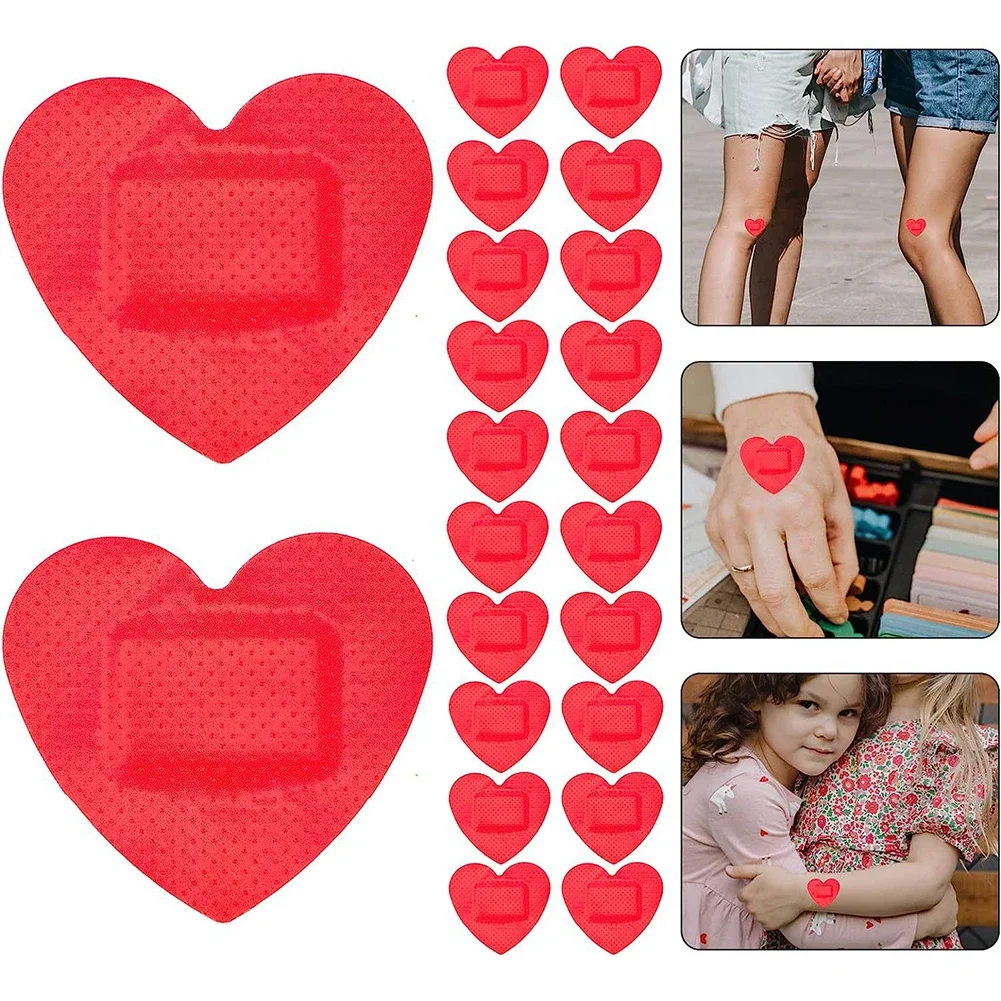 20pcs/set Red Heart Band Aid Waterproof Breathable Wound Plasters Heart Shaped Children Kids Skin Patch Concert Body Stickers