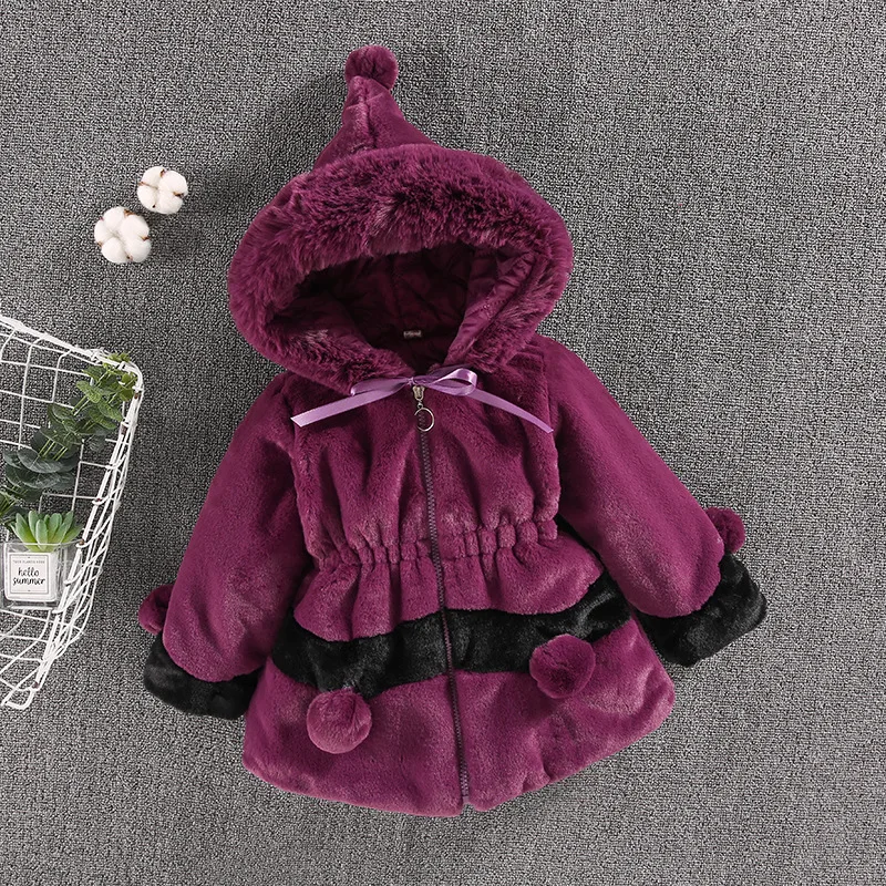 Plush thickened children\'s clothing jacket cute baby child clothes jacket autumn and winter cotton thickened hooded warm girl