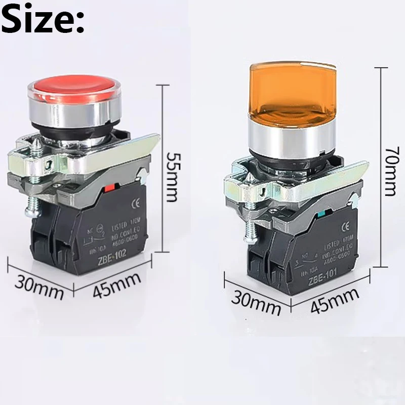 XB4 Illuminated Knob Switch 2 Gears 3 Gears Normally Open Normally Closed Mechanical Button Switch Self-lock LED Button Switch