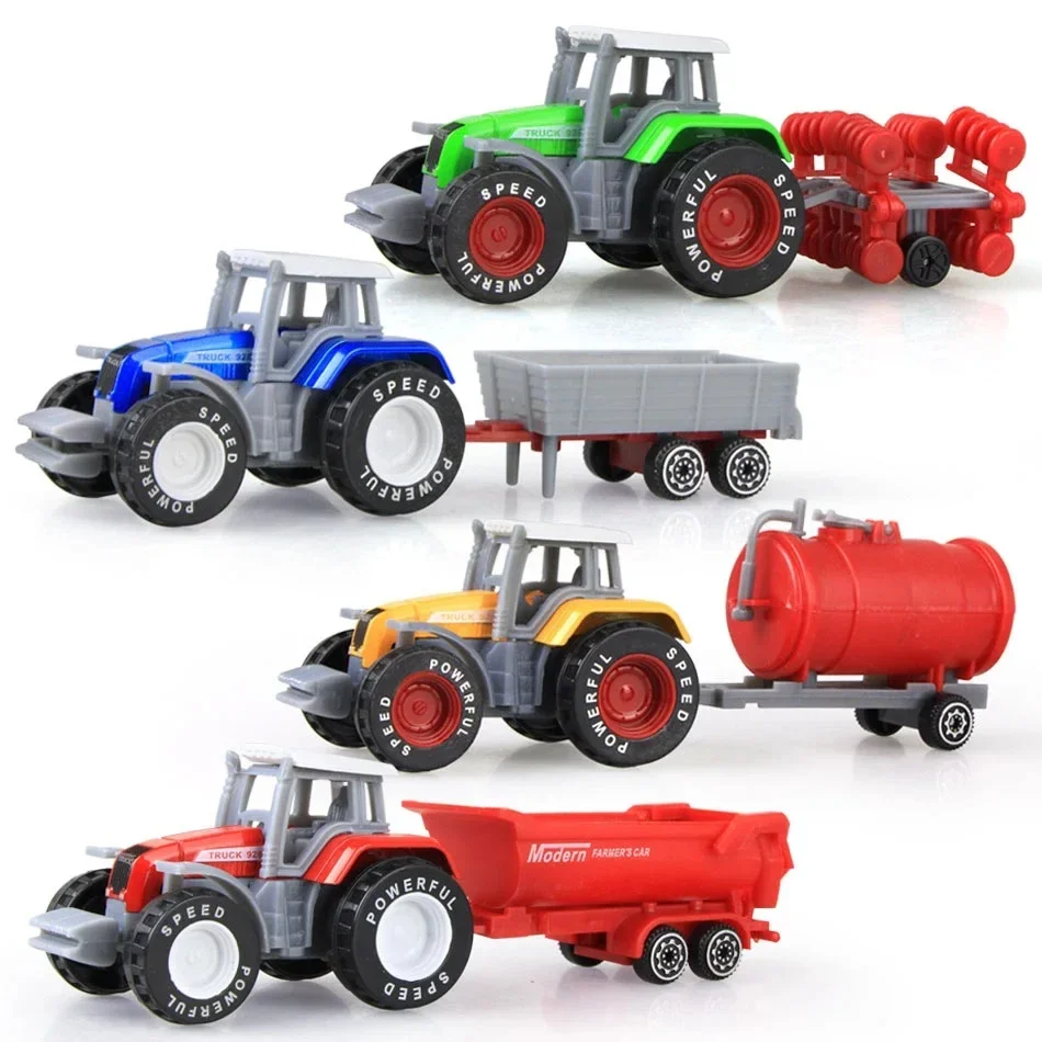 4pcs Diecast Farm Vehicles Mini Car Model Engineering Car Model Tractor Engineering Car Tractor Toys Model for Kids Xmas Gift