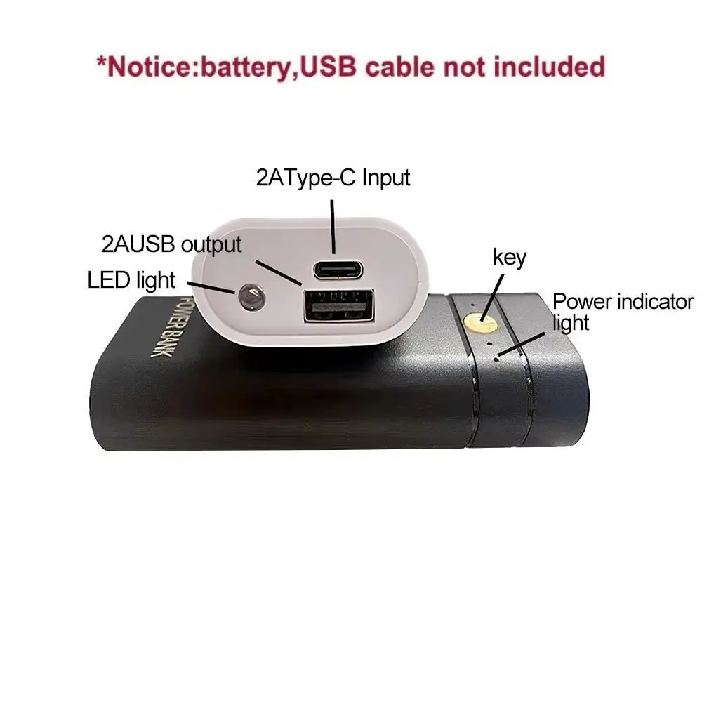 5V 2A 6000mAh 2X 18650 USB Type-C Battery Charger Case DIY Power Bank Box For Phone Electronic Charging Not Including Batteries