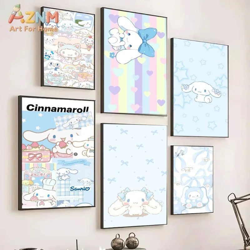 `Cinnamoroll Sanrio Kawaii Canvas Wall Art Unframed Poster For Girls Room Collage Ice Cream Cafe Sweet Aesthetic Bedroom Dorm Wa