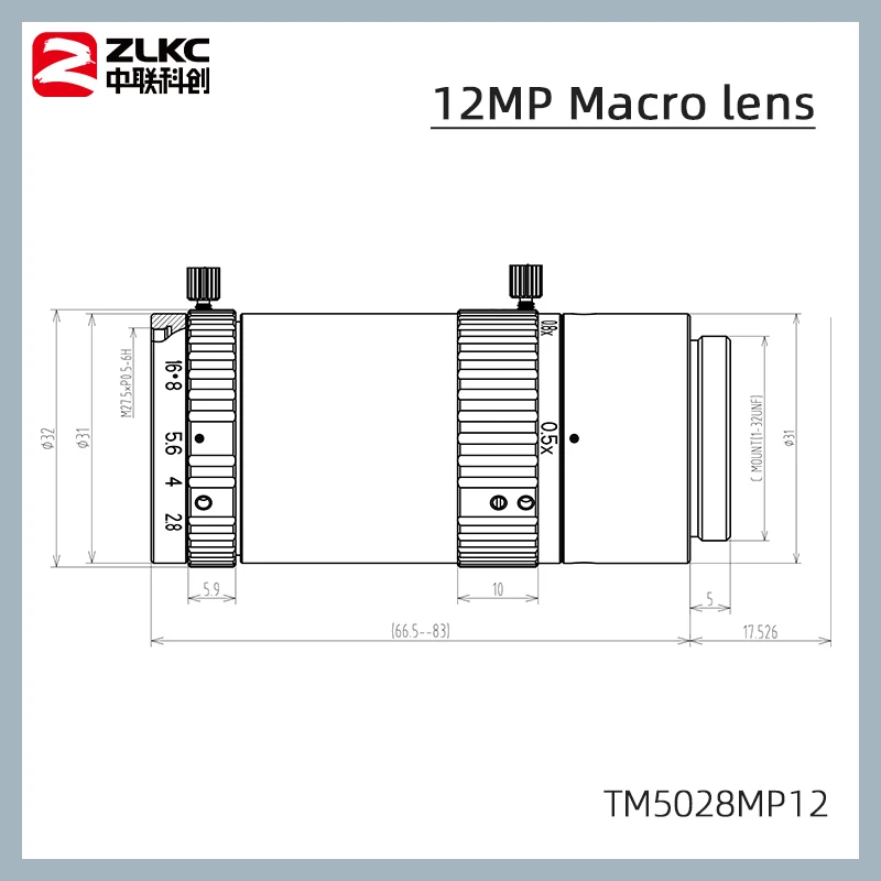 12MP Macro Lens 50 mm Fixed Focus 1.1 Inch FA macro Industrial Camera F2.8 C Mount Lens for HD Machine Vision Cameras