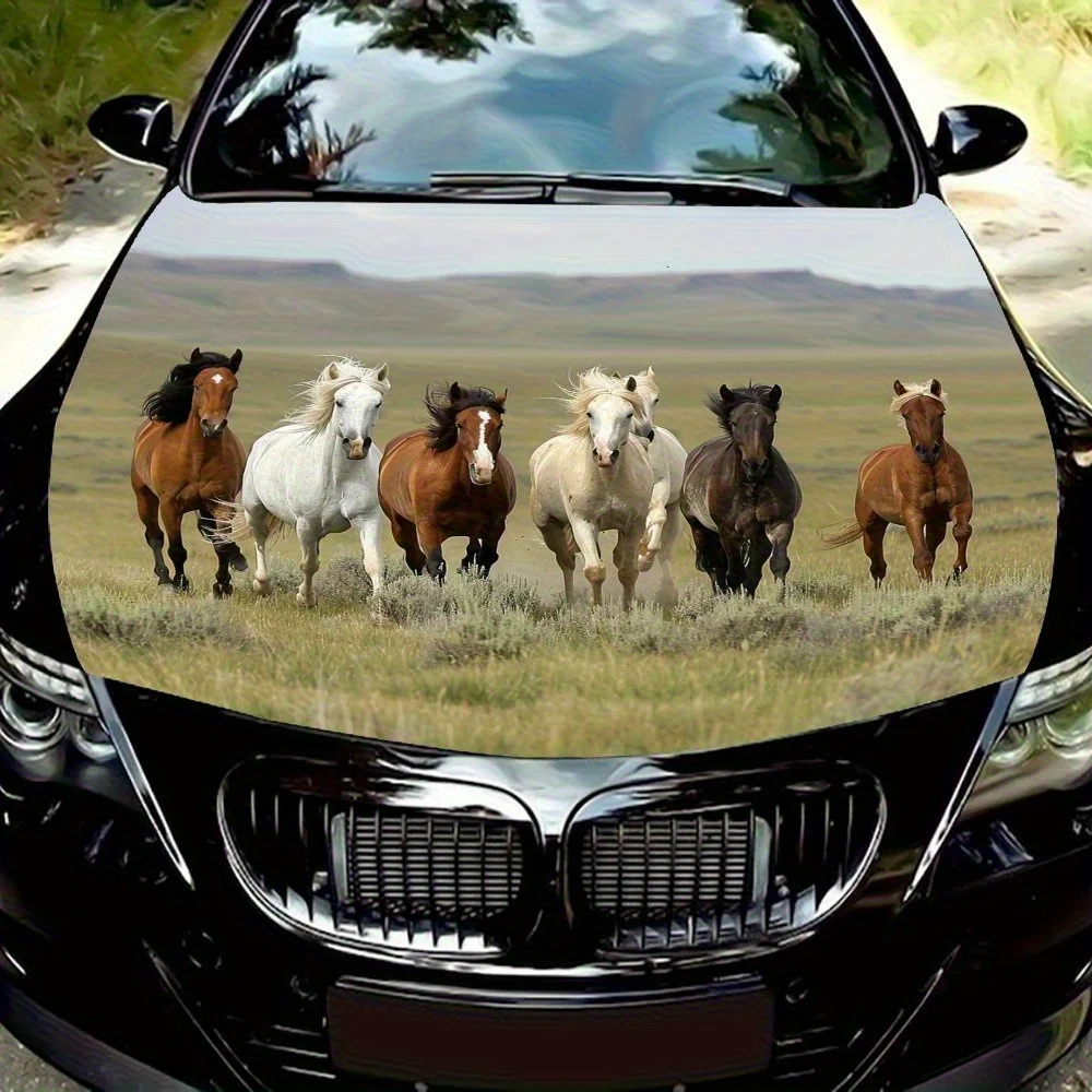 

Galloping Horses, обертка на капот автомобиля, цветная виниловая наклейка, графический капот для грузовика, автоаксессуары, декоративная наклейка, водонепроницаемая и царапина, Resi