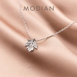 Modian 실버 & 골드 컬러 간단한 작은 메이플 리프 목걸이 펜던트 럭셔리 일치 여성을위한 925 스털링 실버 패션 쥬얼리
