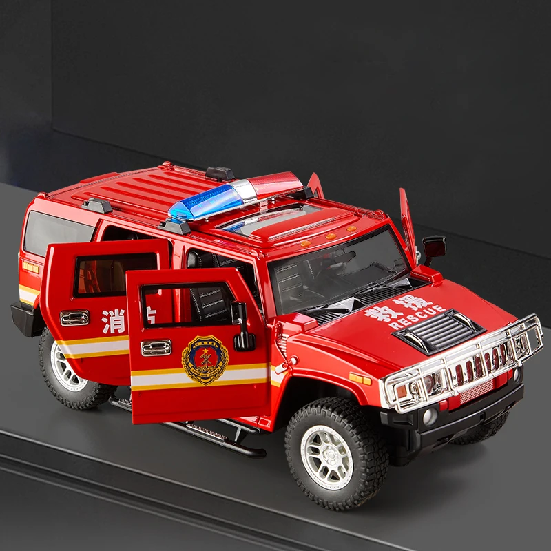 1:18 Large HUM H2 police  Alloy Off-road vehicle car SUV Diecast Simulation   Sound Light Pull Back Collection Kids Toy Gifts